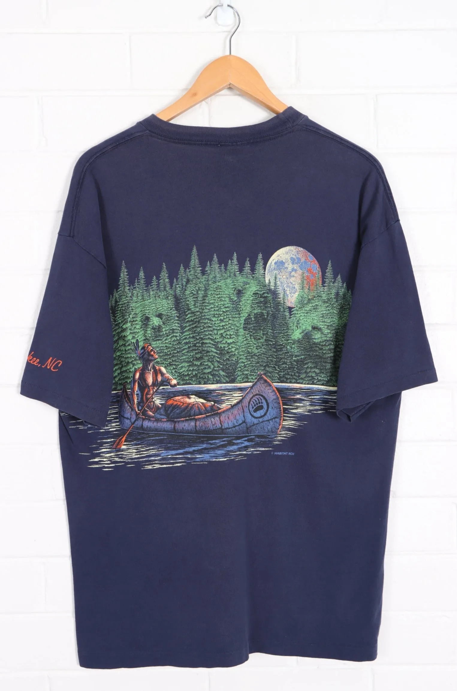 HABITAT 1992 Native American Moon Canoe Front Back Single Stitch T-Shirt (L)