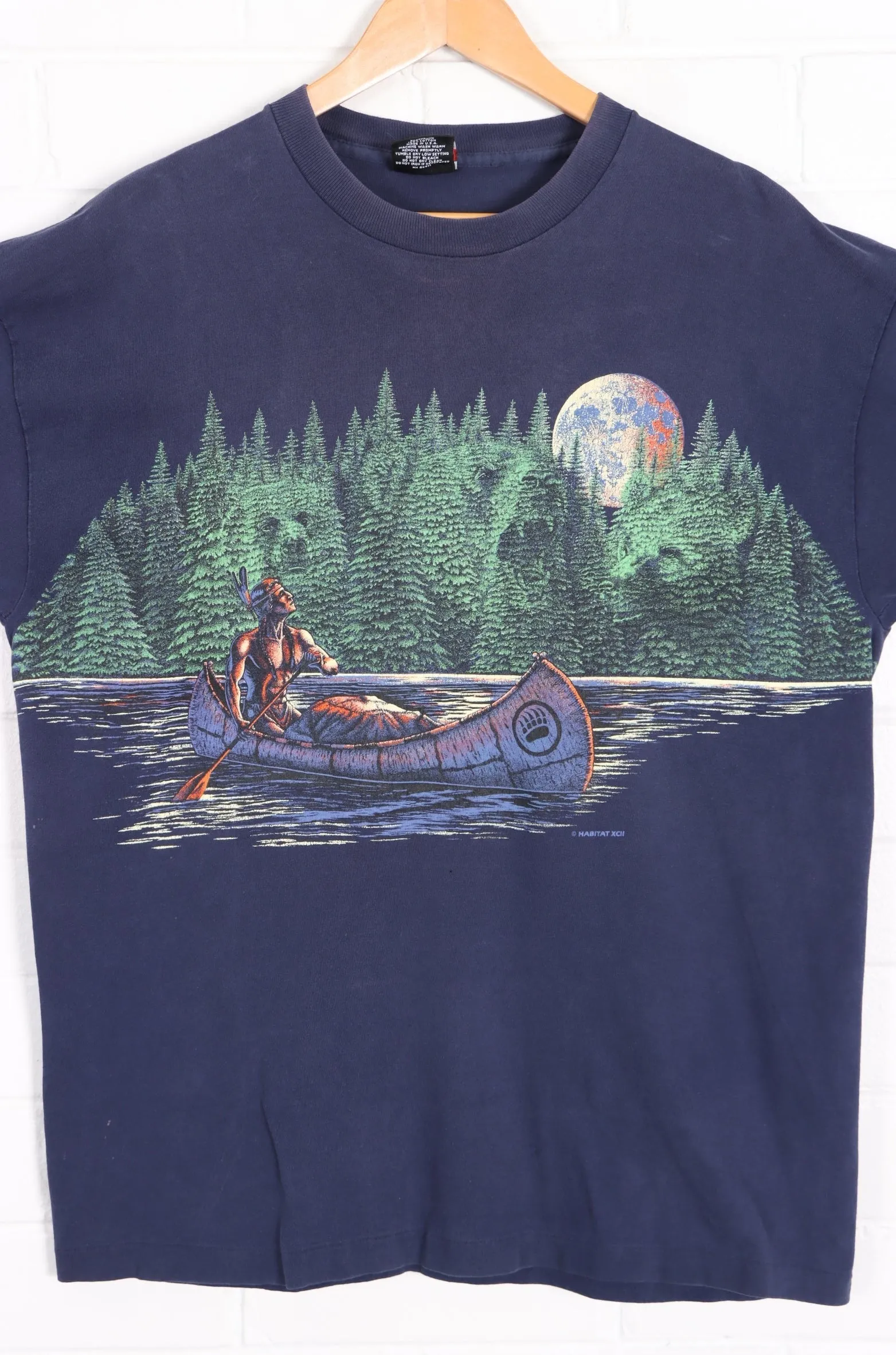 HABITAT 1992 Native American Moon Canoe Front Back Single Stitch T-Shirt (L)