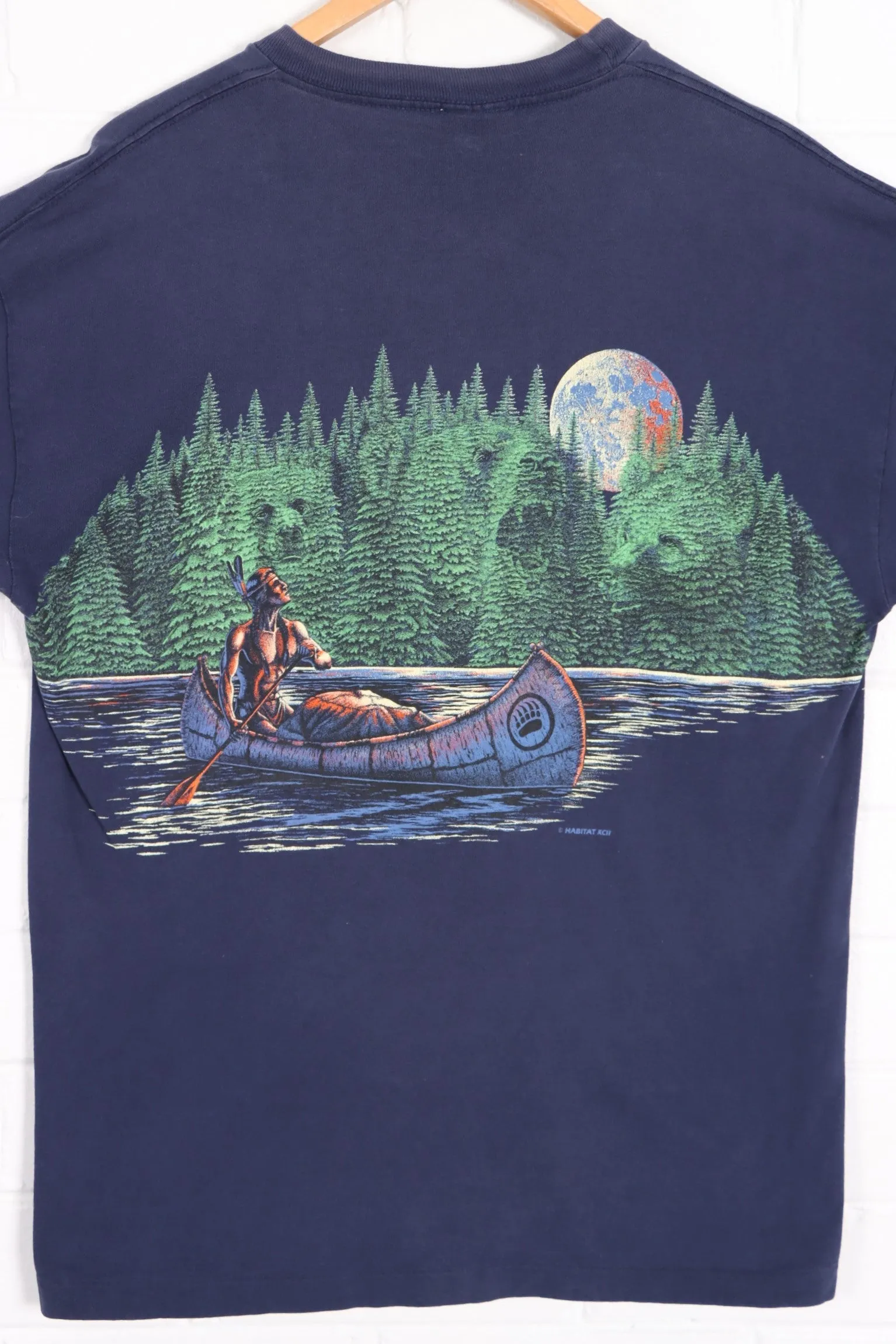 HABITAT 1992 Native American Moon Canoe Front Back Single Stitch T-Shirt (L)