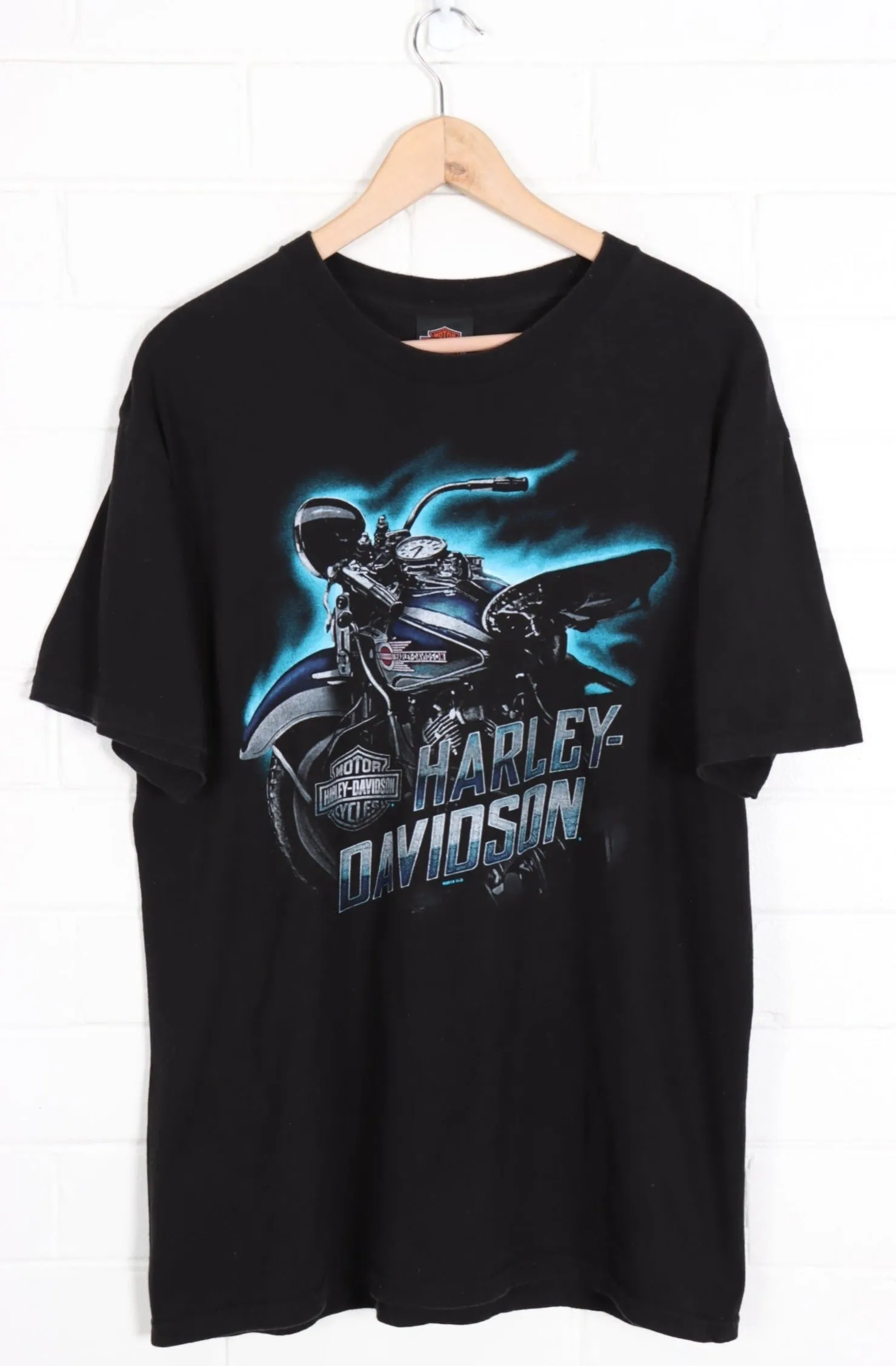 HARLEY DAVIDSON Racing Skull & Blue Smoke Front Back T-Shirt (L)