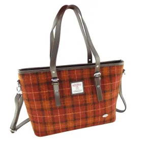 Harris Tweed 'Spey' Tote Bag in Rust with Orange Overcheck