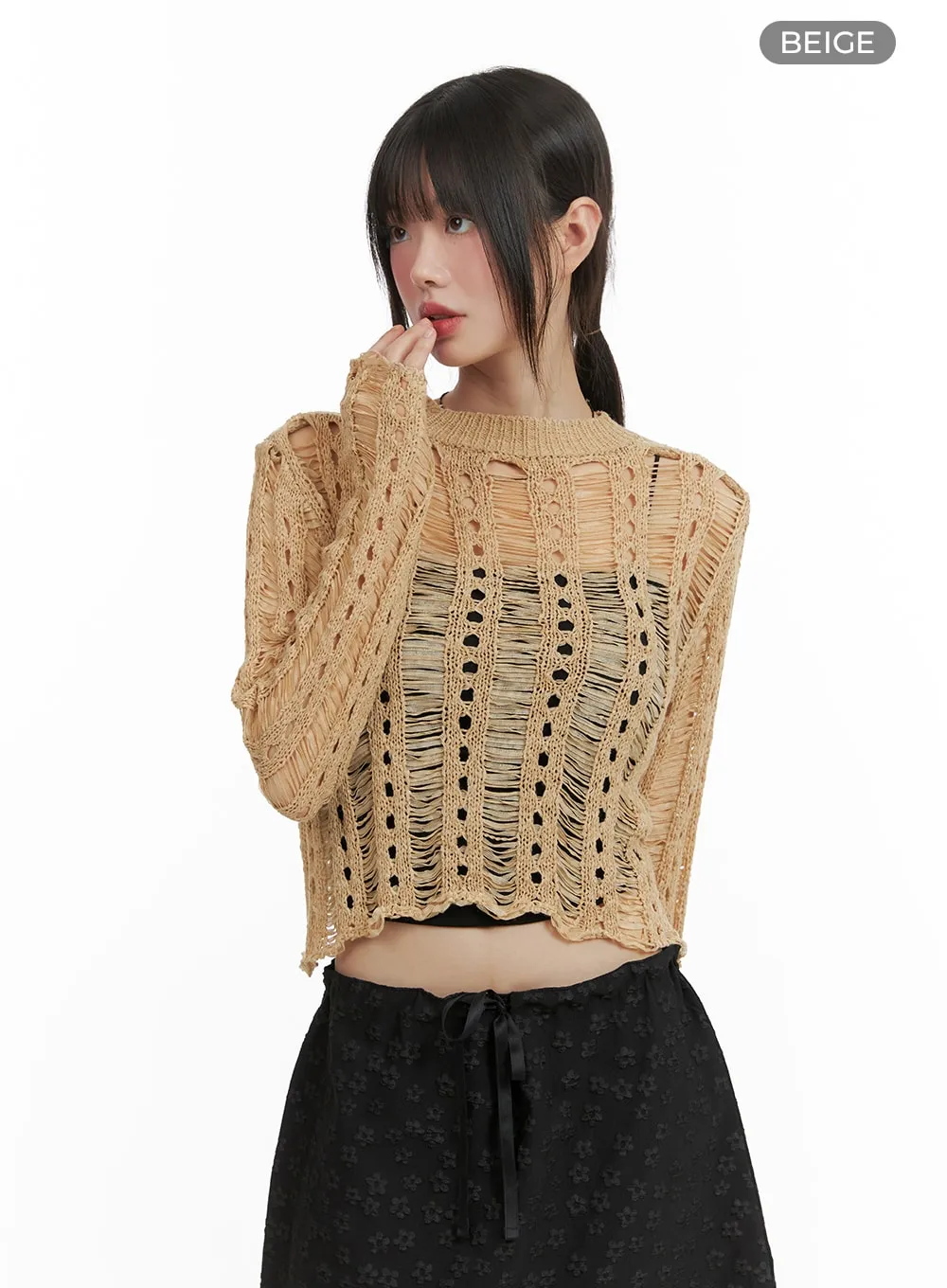 Hollow Out See-Through Cropped Sweater CA412