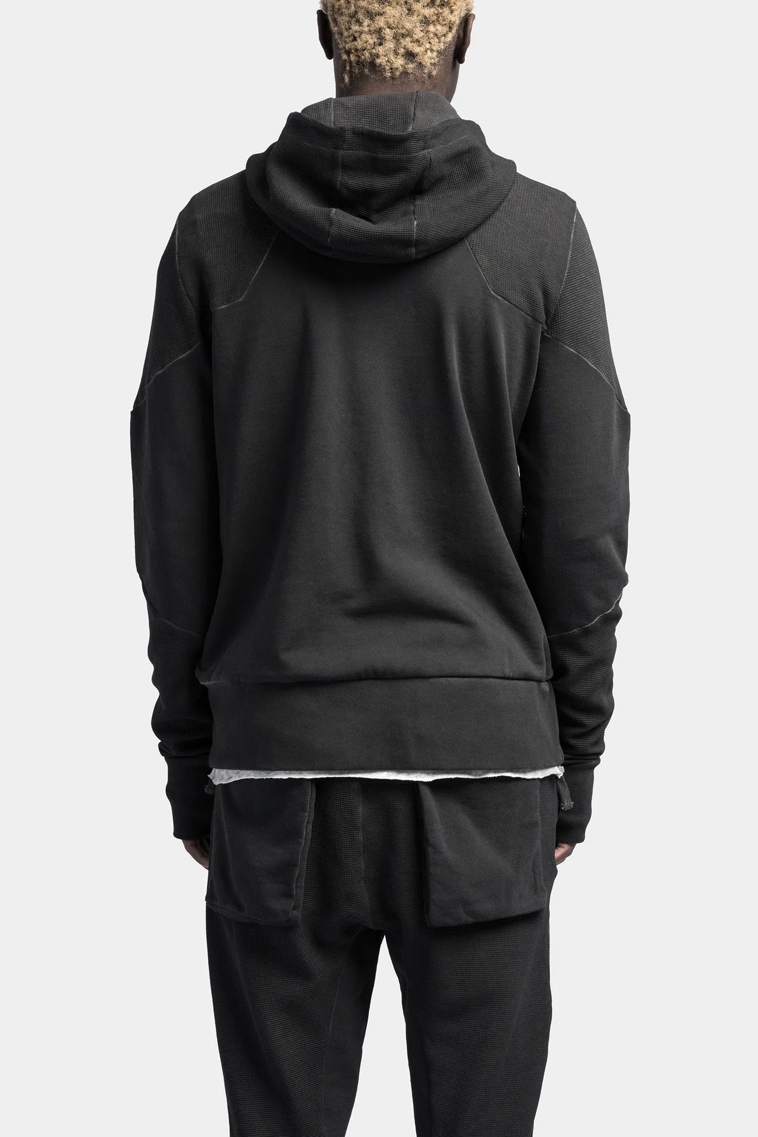 Hooded zip up contrast sweater, Black oil