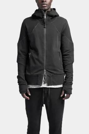 Hooded zip up contrast sweater, Black oil