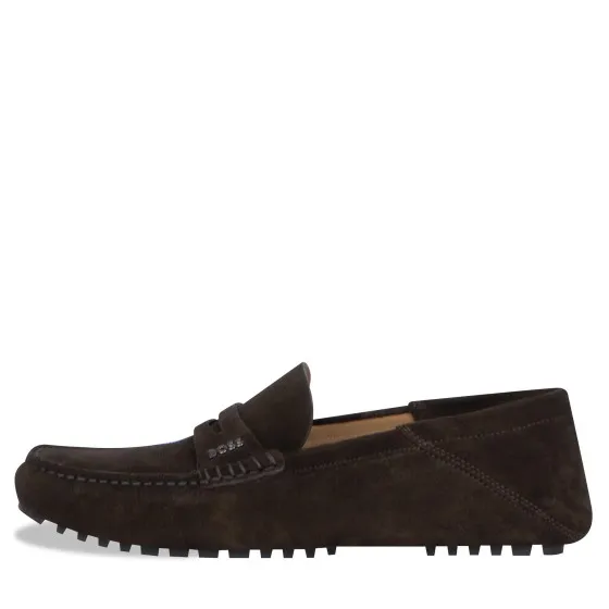 HUGO BOSS 'Driver' Moccasins Suede Loafer Dark Brown