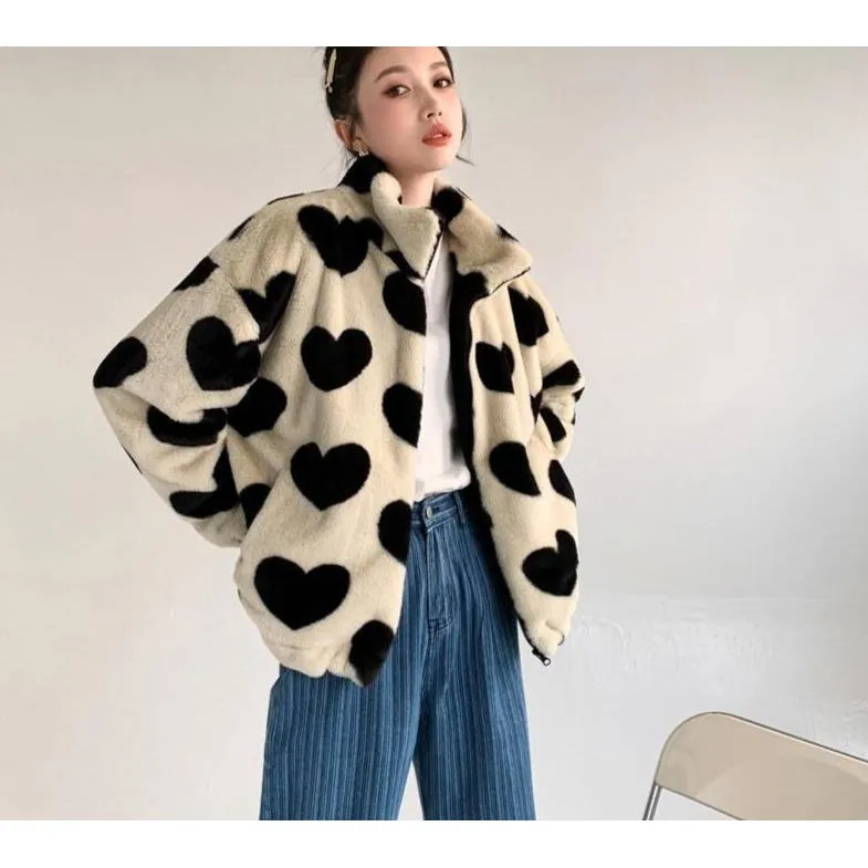 KAWAII HEARTS FAUX FUR JACKET