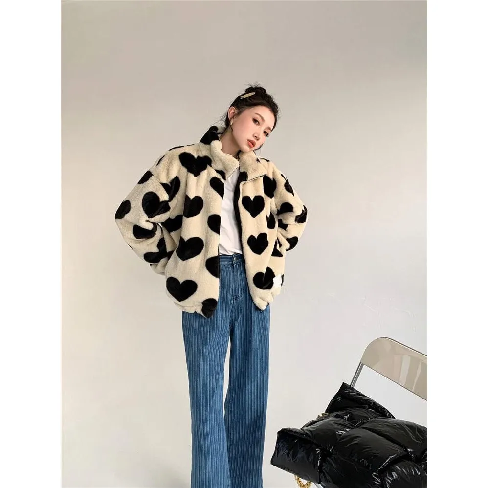 KAWAII HEARTS FAUX FUR JACKET