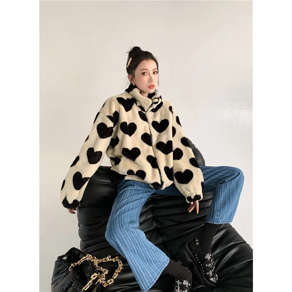 KAWAII HEARTS FAUX FUR JACKET