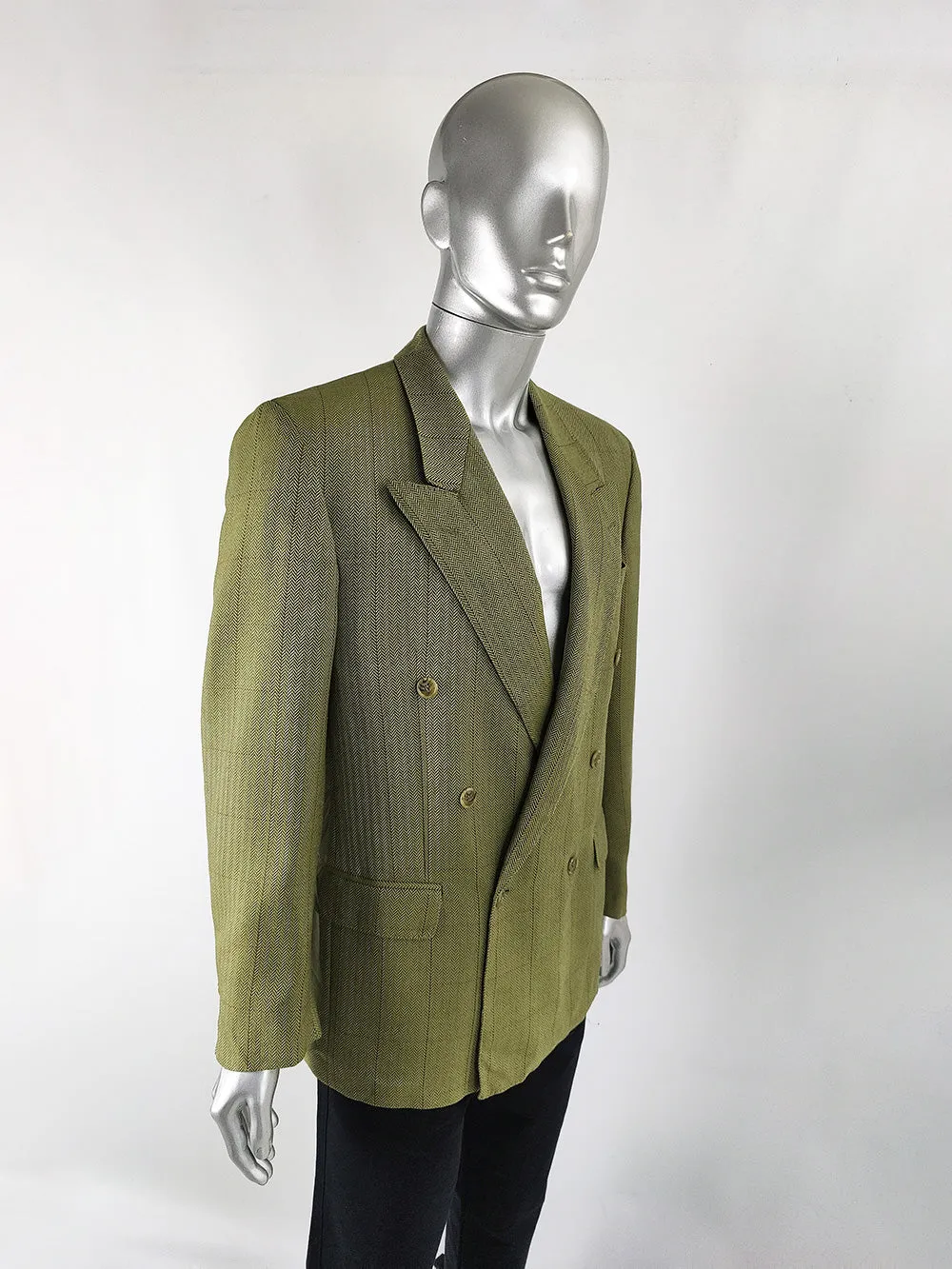 Leonardo Vintage Italian Wool Windowpane Check Blazer, 1980s