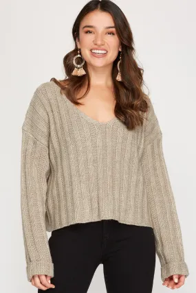 Long Sleeve V-Neck Sweater Crop Top