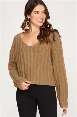 Long Sleeve V-Neck Sweater Crop Top