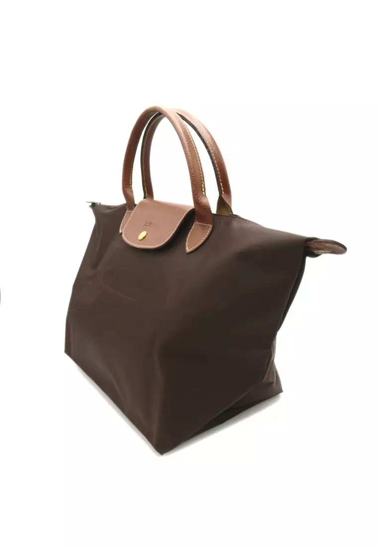 Longchamp Pre-loved LONGCHAMP Le Preage Original M top handle bag Handbag tote bag Polyamide Recycled Polyamide Brown Ebony