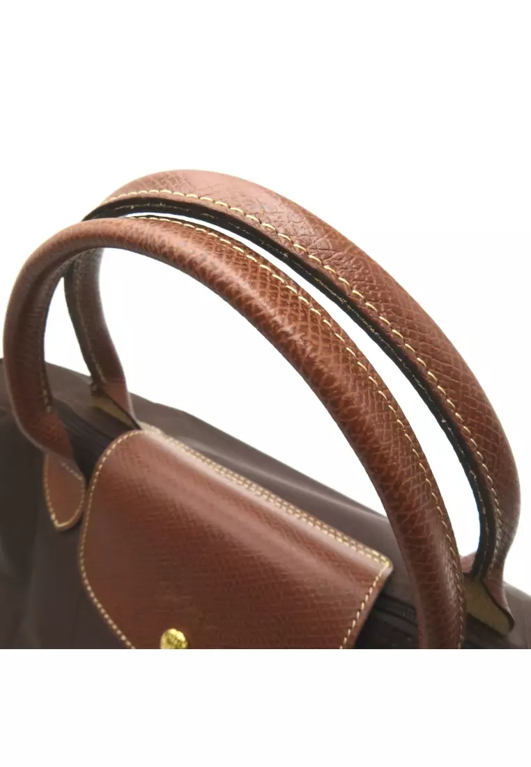 Longchamp Pre-loved LONGCHAMP Le Preage Original M top handle bag Handbag tote bag Polyamide Recycled Polyamide Brown Ebony