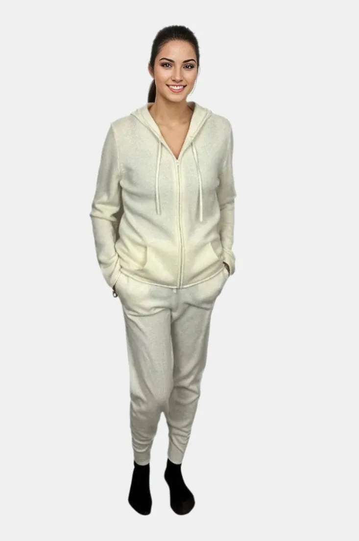 Luxe Gauge Hoodie Jacket and Sweatpant Set in Ivory