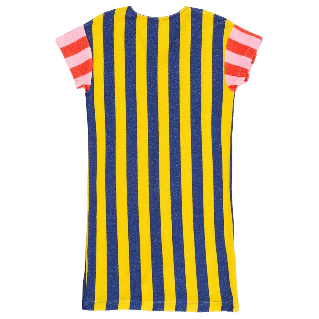 Maison Mangostan Child Terry Dress Yellow And Blue Stripes