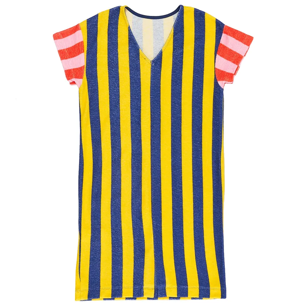 Maison Mangostan Child Terry Dress Yellow And Blue Stripes