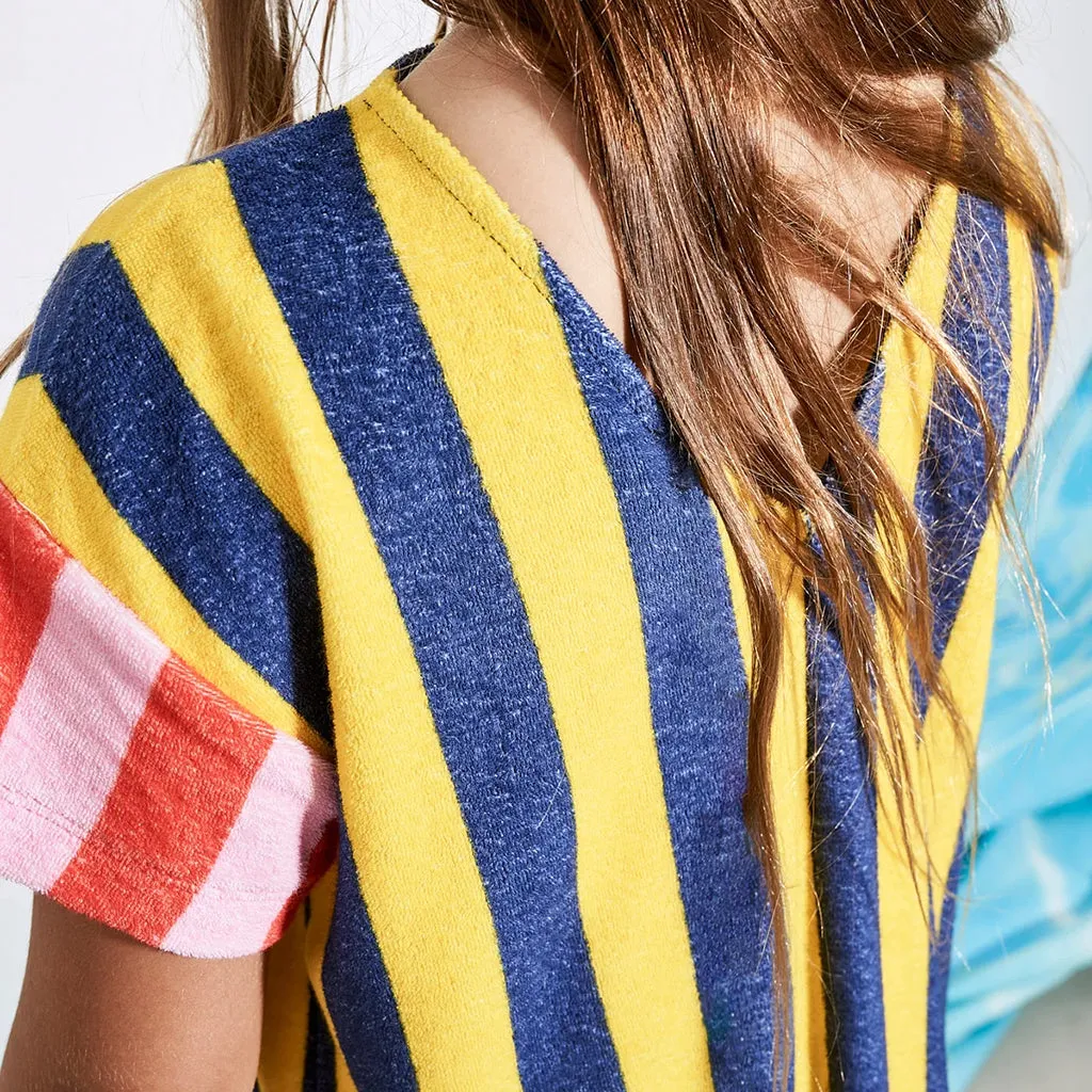 Maison Mangostan Child Terry Dress Yellow And Blue Stripes