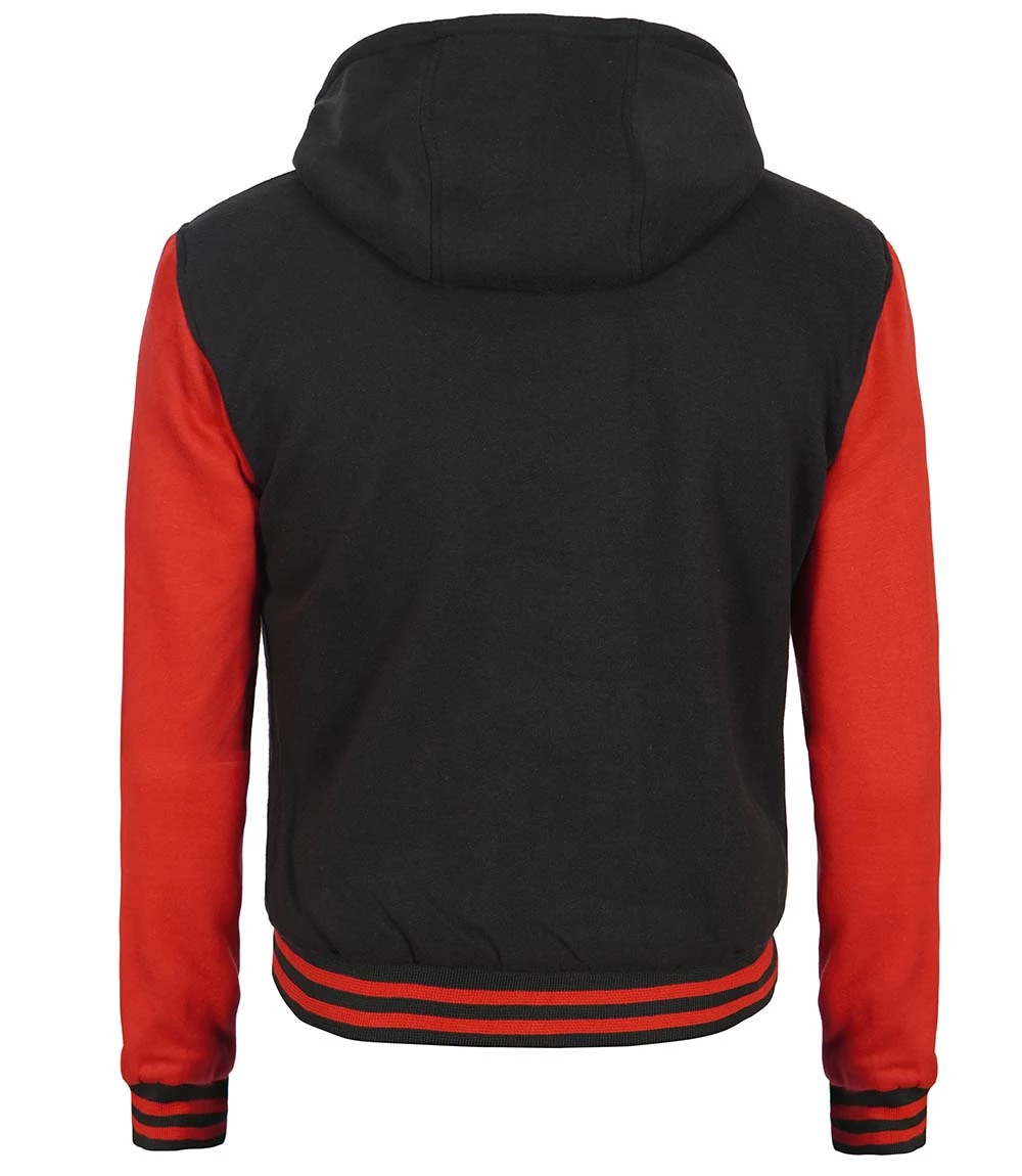 Men's Red and Black Varsity Jacket With Hood - Baseball Style