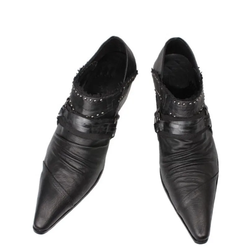 Men's Japanese Style Leather Pointed Toe High Heels Business Dress Shoes