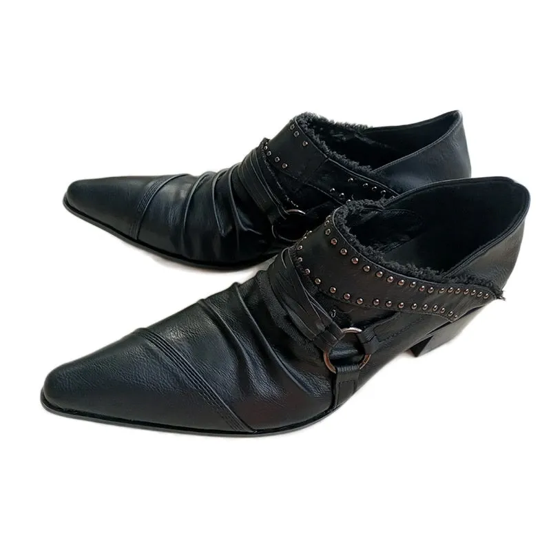 Men's Japanese Style Leather Pointed Toe High Heels Business Dress Shoes