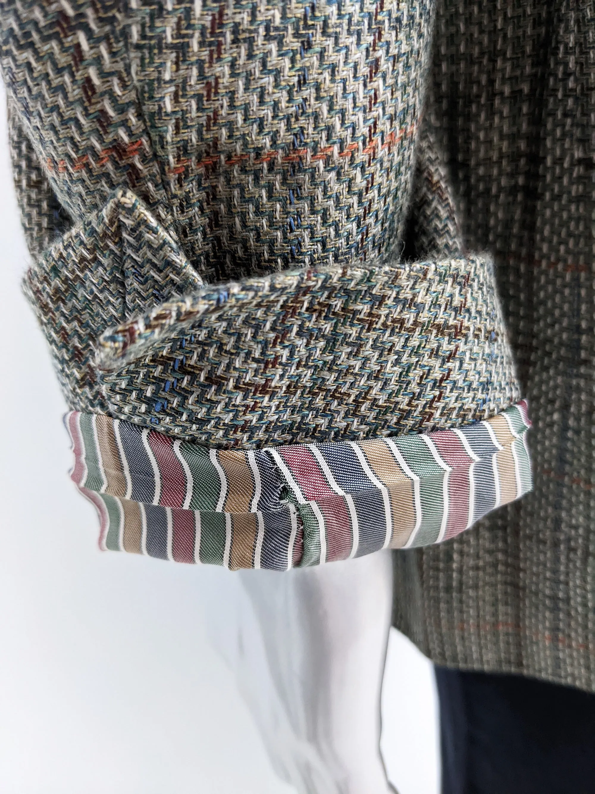 Missoni Vintage Mens Green Linen, Silk & Wool Tweed Blazer, 1980s