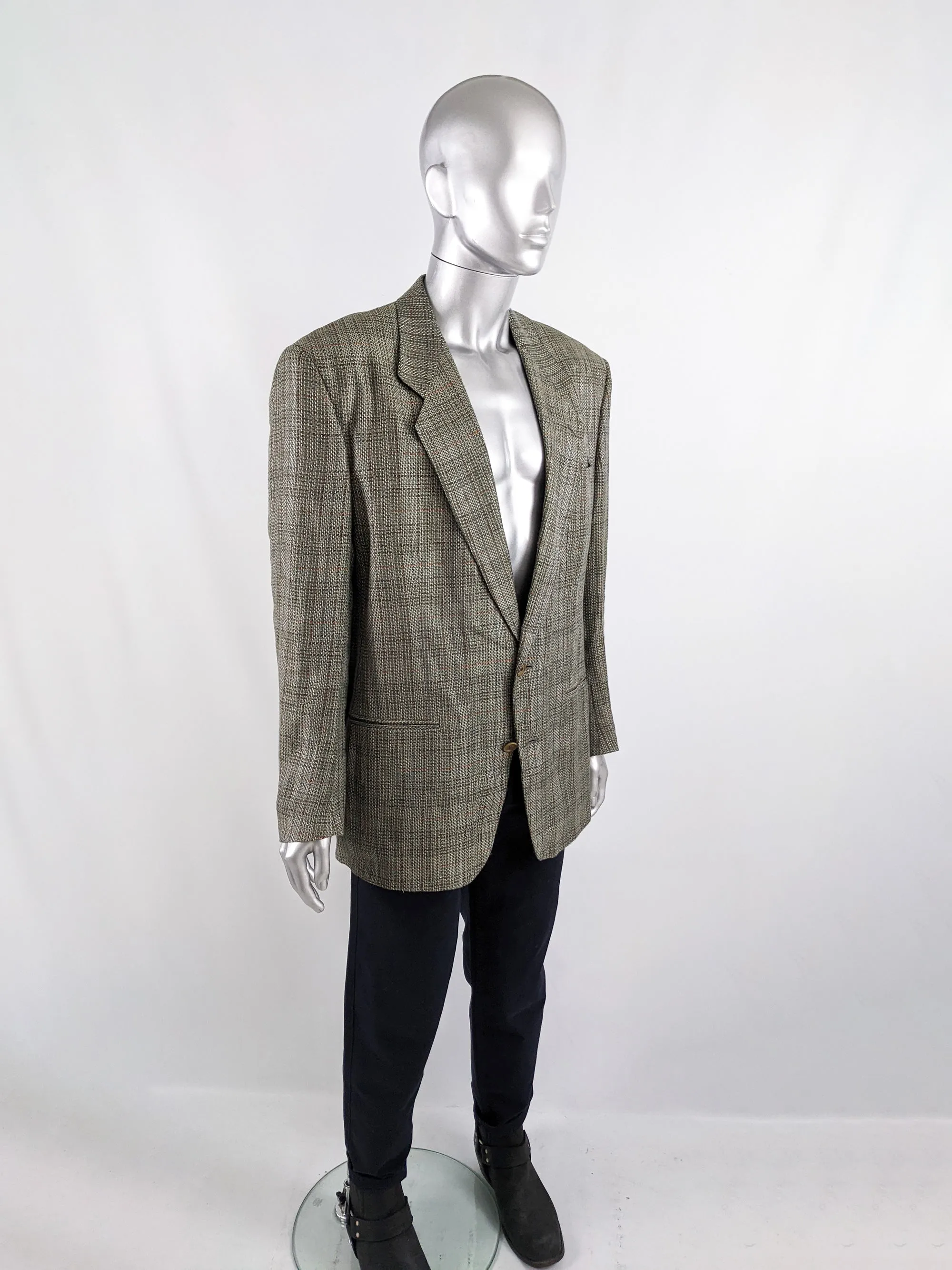 Missoni Vintage Mens Green Linen, Silk & Wool Tweed Blazer, 1980s