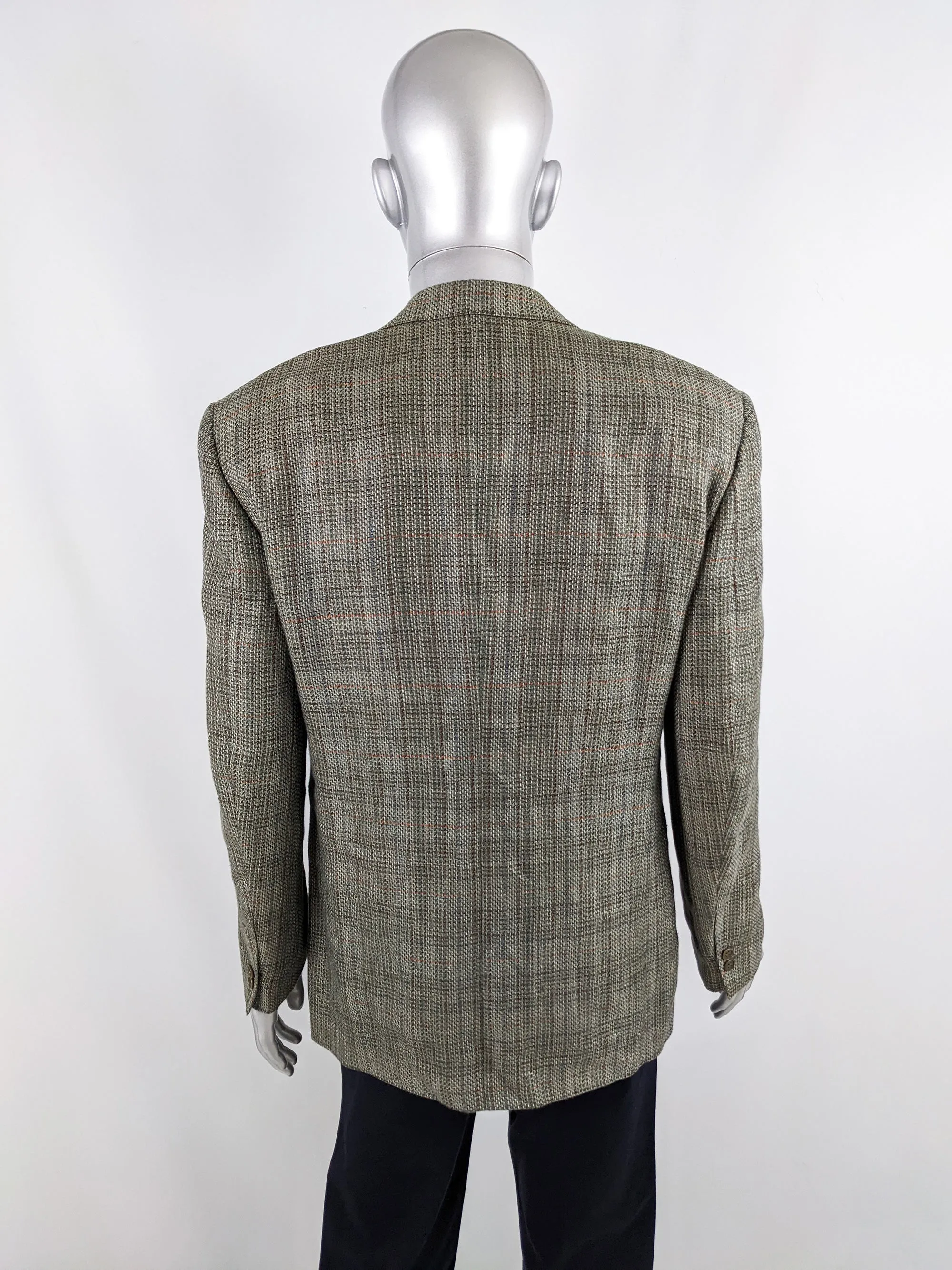 Missoni Vintage Mens Green Linen, Silk & Wool Tweed Blazer, 1980s