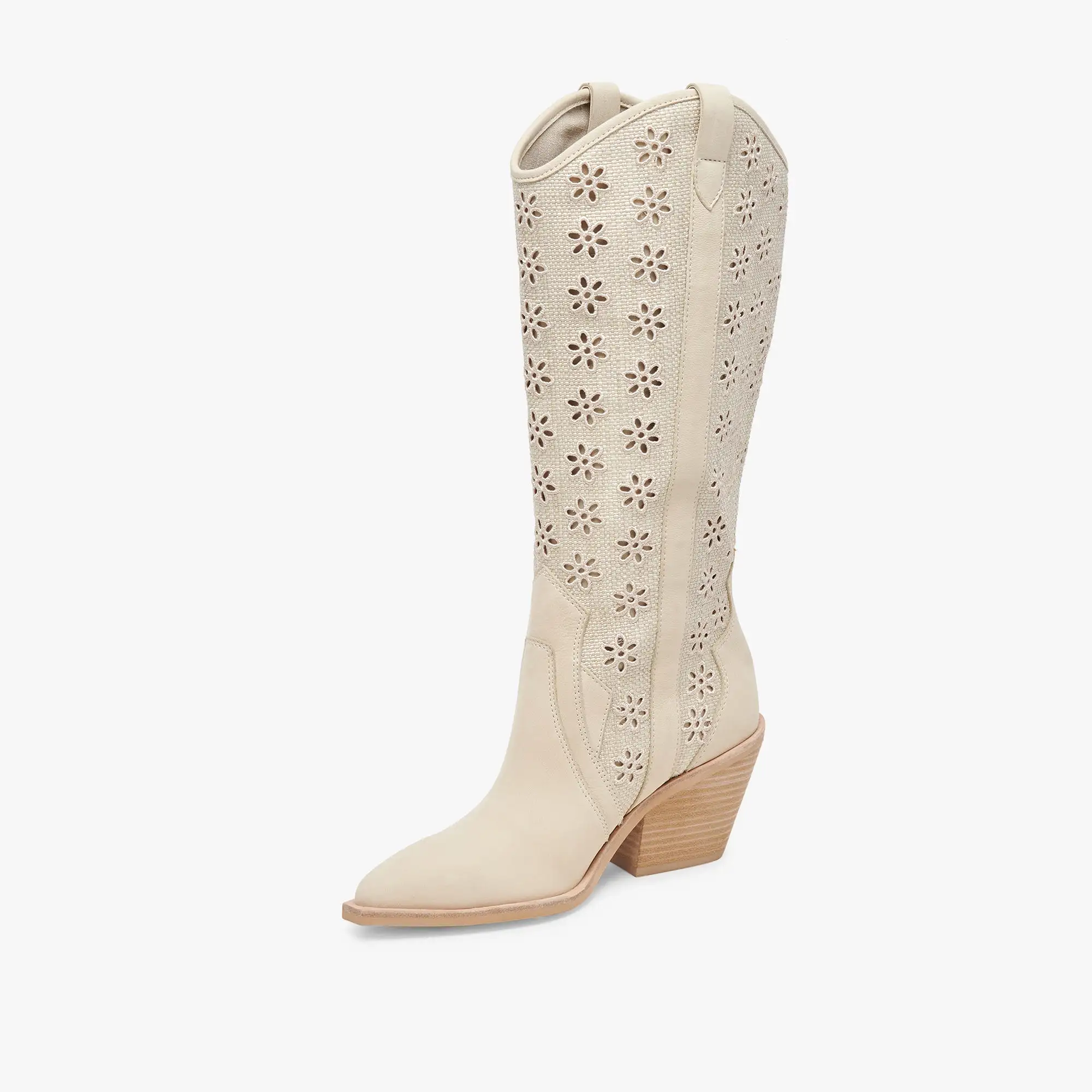 NAVENE BOOTS OATMEAL FLORAL EYELET