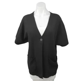 Oak + Fort Black V-neck One Button Pockets Short Sleeve Cardigan Sweater Top XS