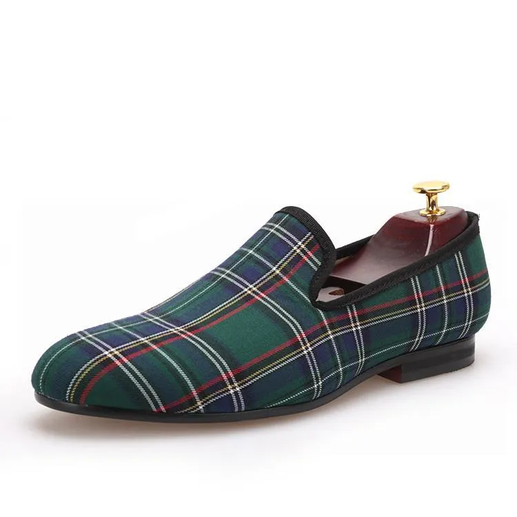 OneDrop Scotch Plaids Fabric Handmade Men Dress Shoes Wedding Party Banquet Prom Loafers