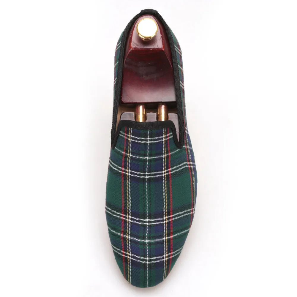 OneDrop Scotch Plaids Fabric Handmade Men Dress Shoes Wedding Party Banquet Prom Loafers