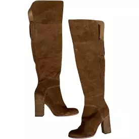 OVER THE KNEE HEELED BOOTS IN COGNAC- re:vita