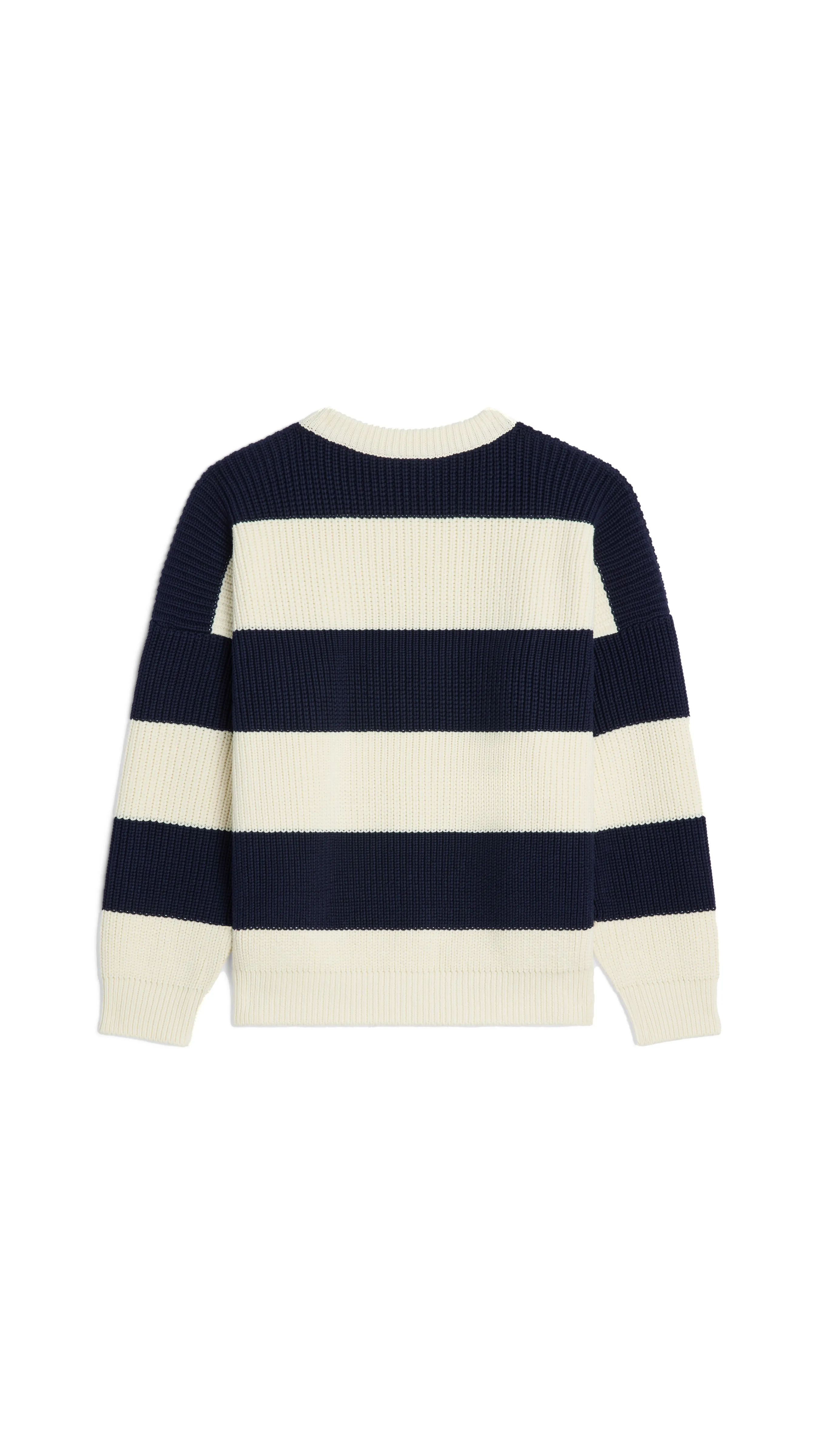 Oversized Sweater in Striped Cotton - Ecru/Navy