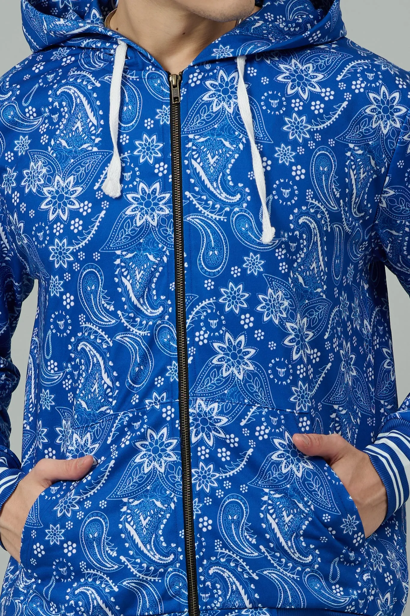 Paisley Design Printed Blue Hoodie for Men