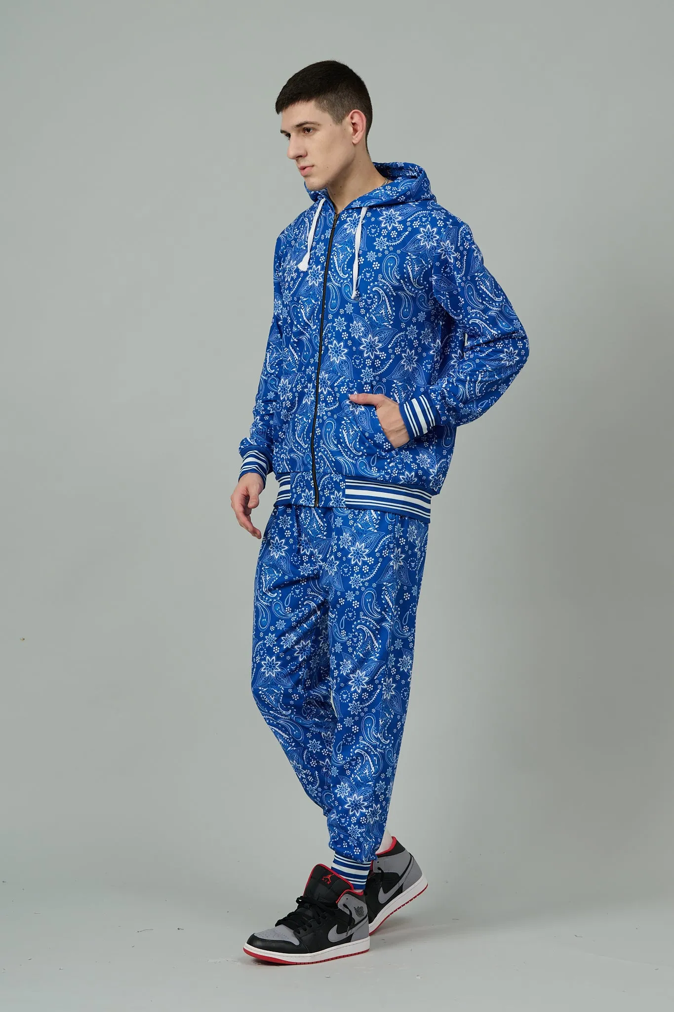 Paisley Design Printed Blue Hoodie for Men