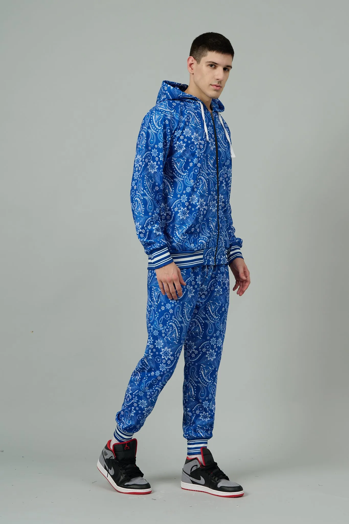 Paisley Design Printed Blue Hoodie for Men