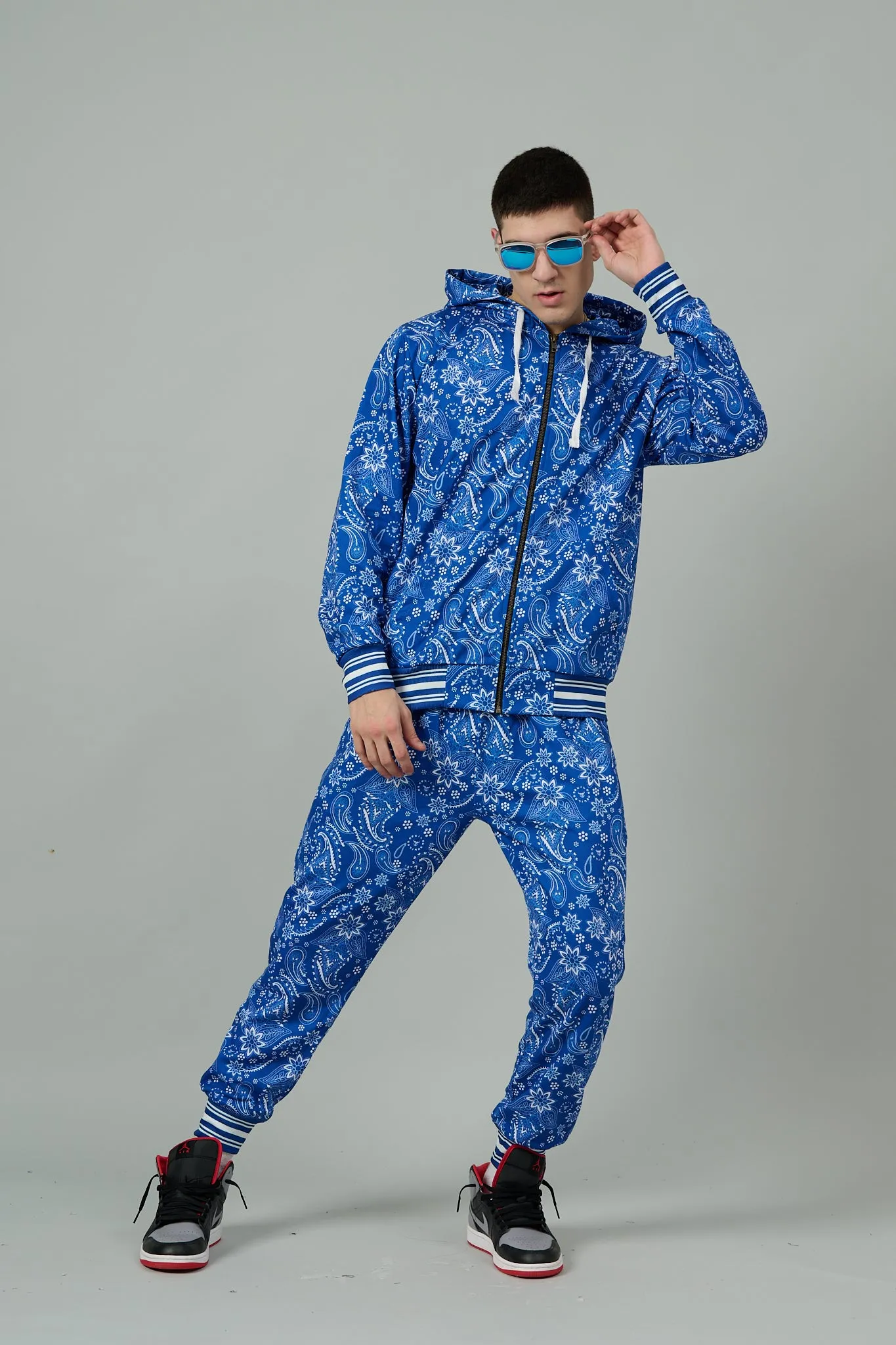 Paisley Design Printed Blue Hoodie for Men