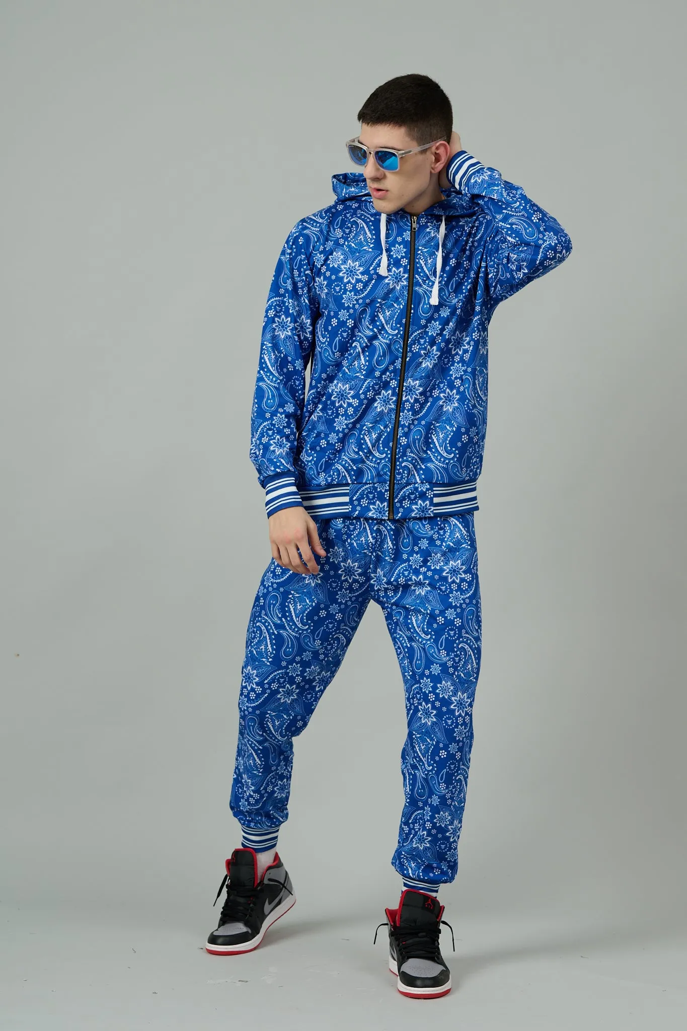 Paisley Design Printed Blue Hoodie for Men