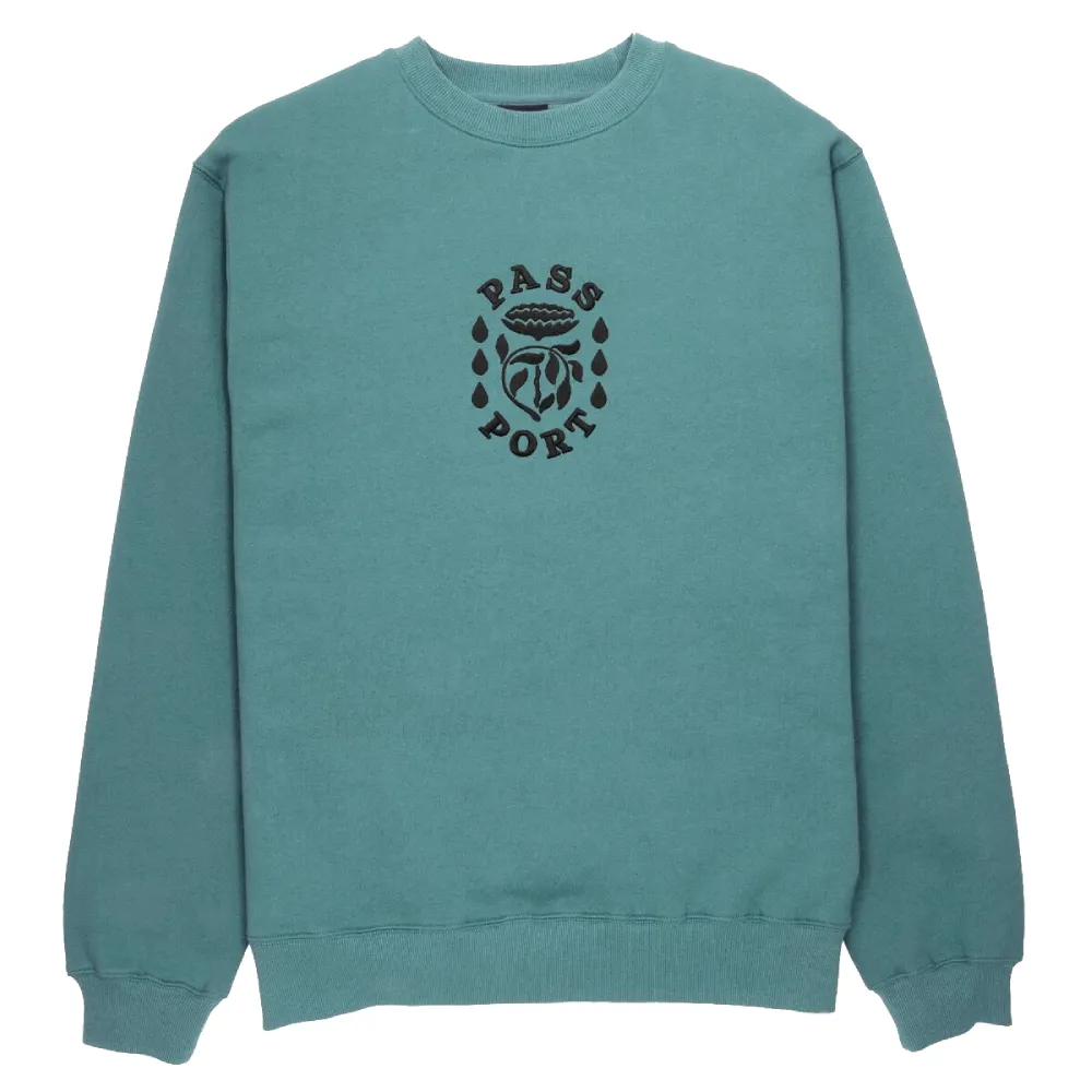 Pass Port Fountain Embroidery Sweater Washed Teal