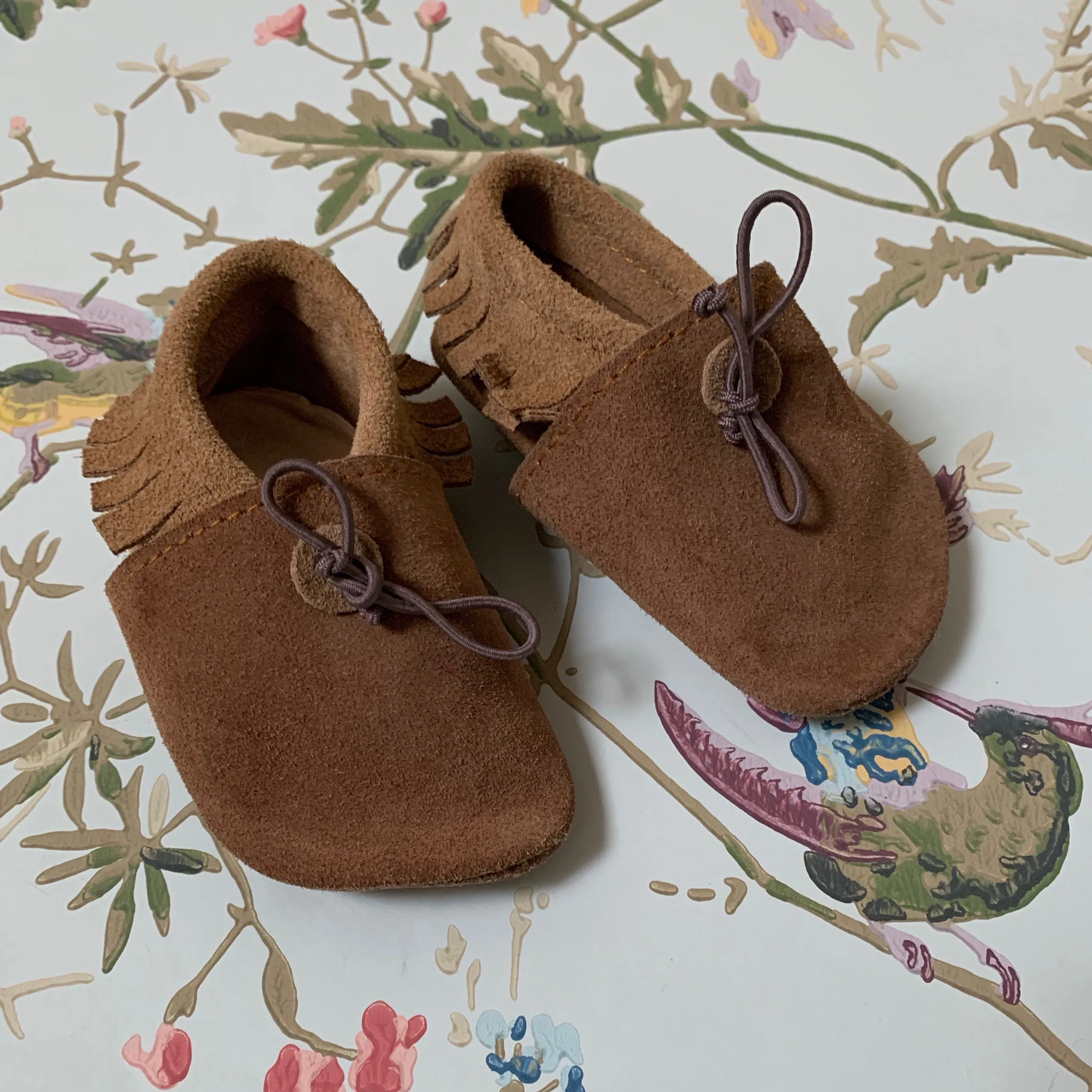 Pepa & Co Tan Suede Fringed Moccasins: 12-18 Months