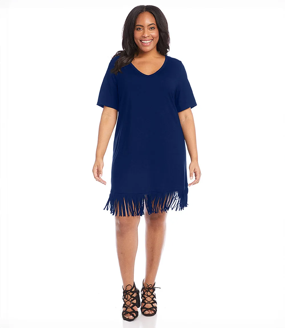 Plus Size V-Neck Fringe Dress