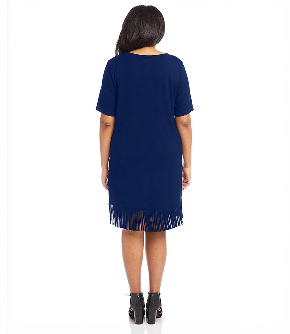 Plus Size V-Neck Fringe Dress