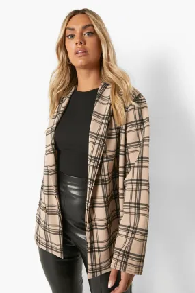 Plus Tonal Flannel Double Breasted Blazer