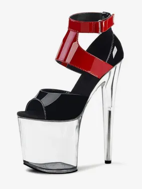 Pole Dance Shoes Women's Sexy Sandals Clear Platform Exotic Heels in Black Red Patent Leather