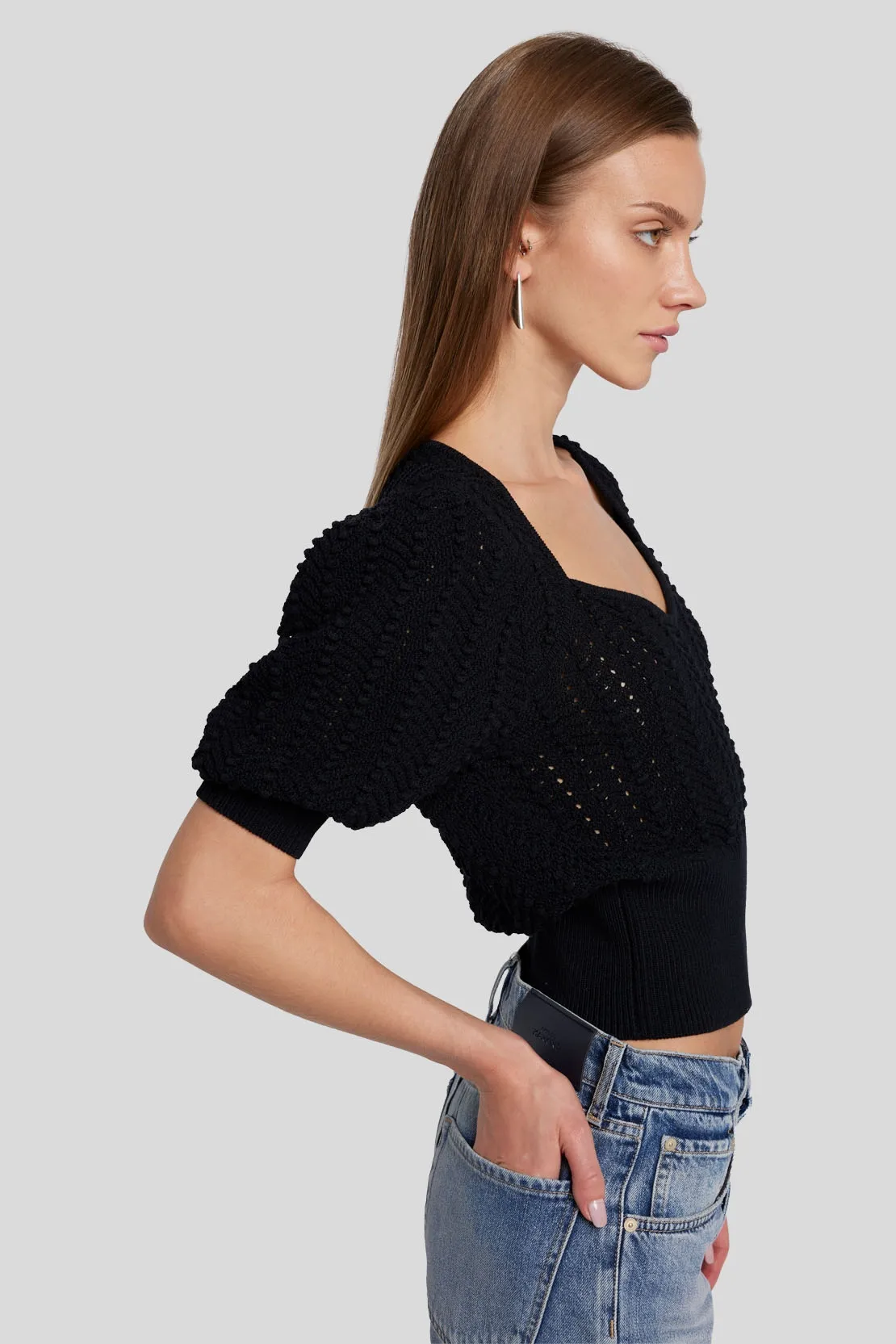 PORTRAIT NECK SWEATER POINTELLE BLACK