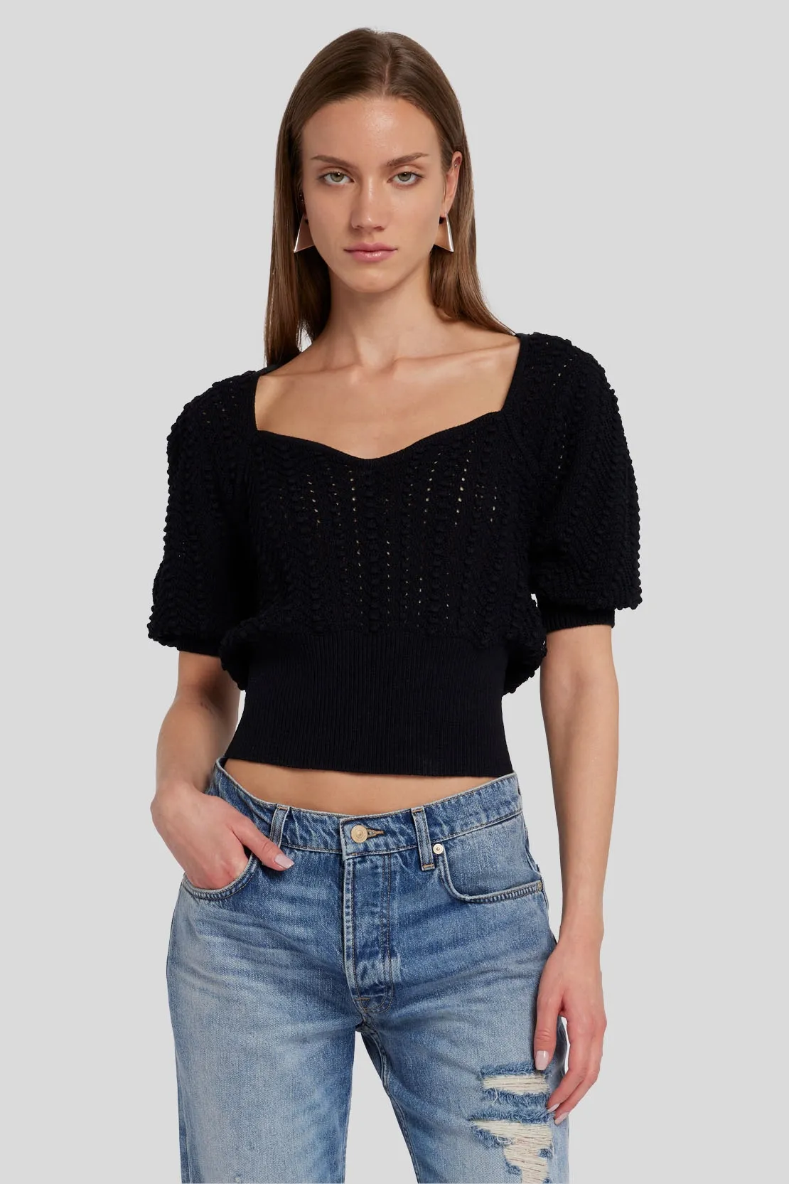 PORTRAIT NECK SWEATER POINTELLE BLACK