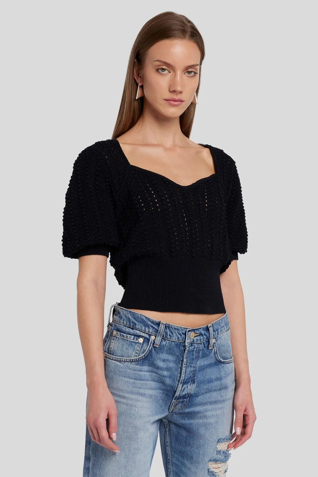 PORTRAIT NECK SWEATER POINTELLE BLACK