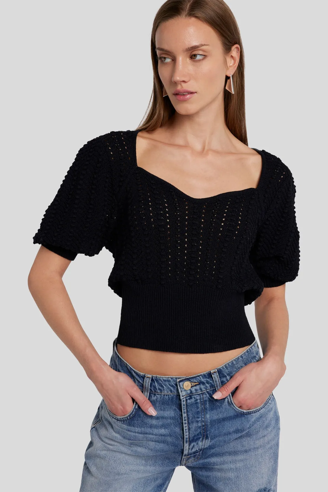 PORTRAIT NECK SWEATER POINTELLE BLACK