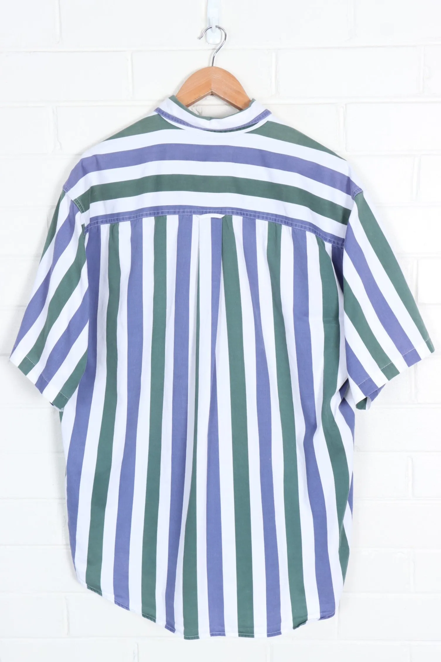 Purple & Green Stripe Short Sleeve Button Up Shirt (XXL)