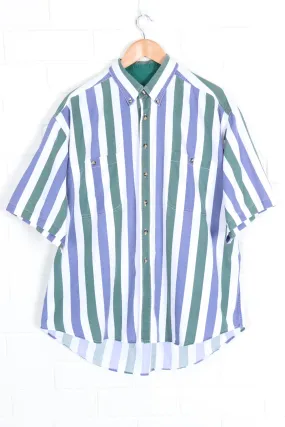 Purple & Green Stripe Short Sleeve Button Up Shirt (XXL)